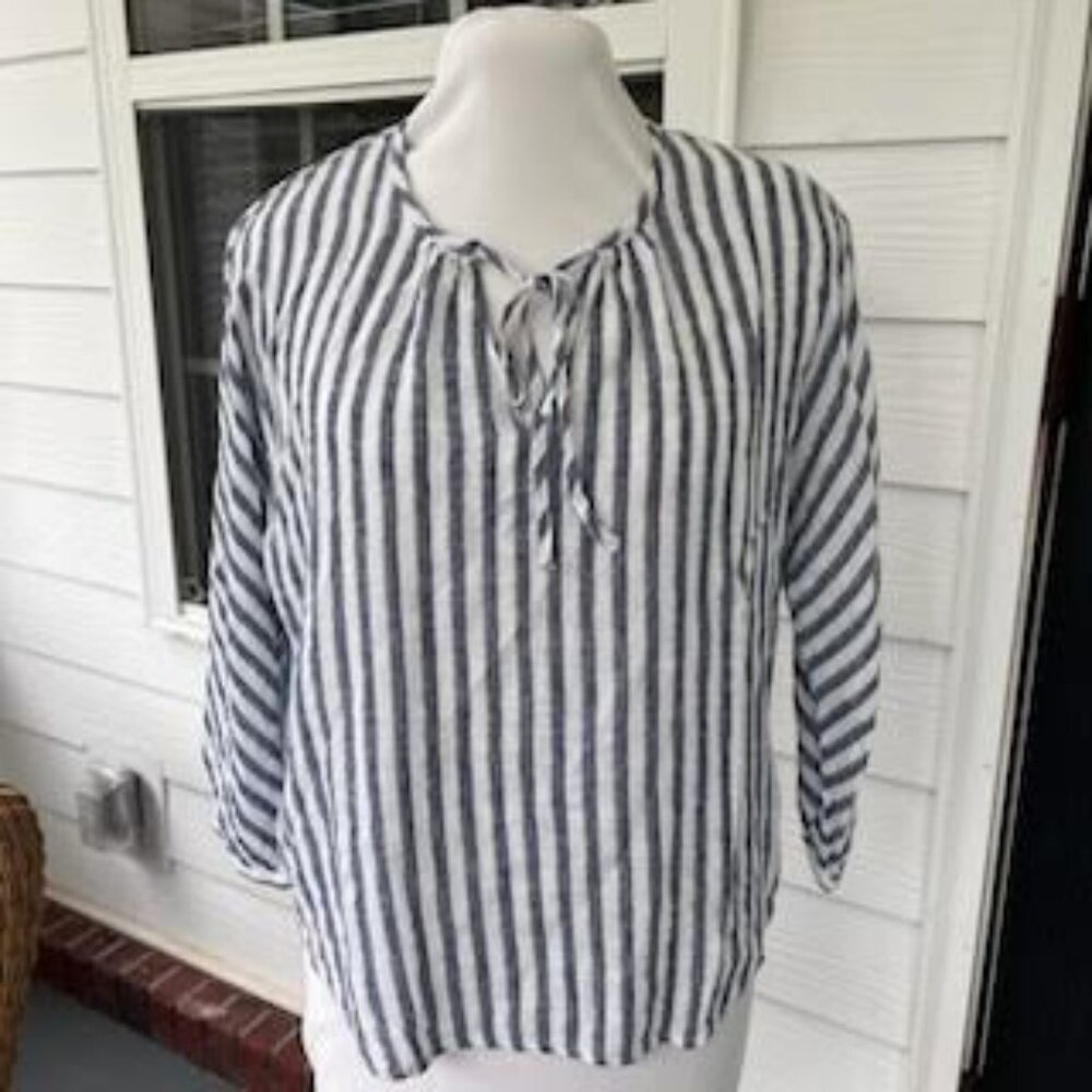 RAILS Finn Tunic Rio Stripe Blue & White with Metallic Gold Thread Size Medium